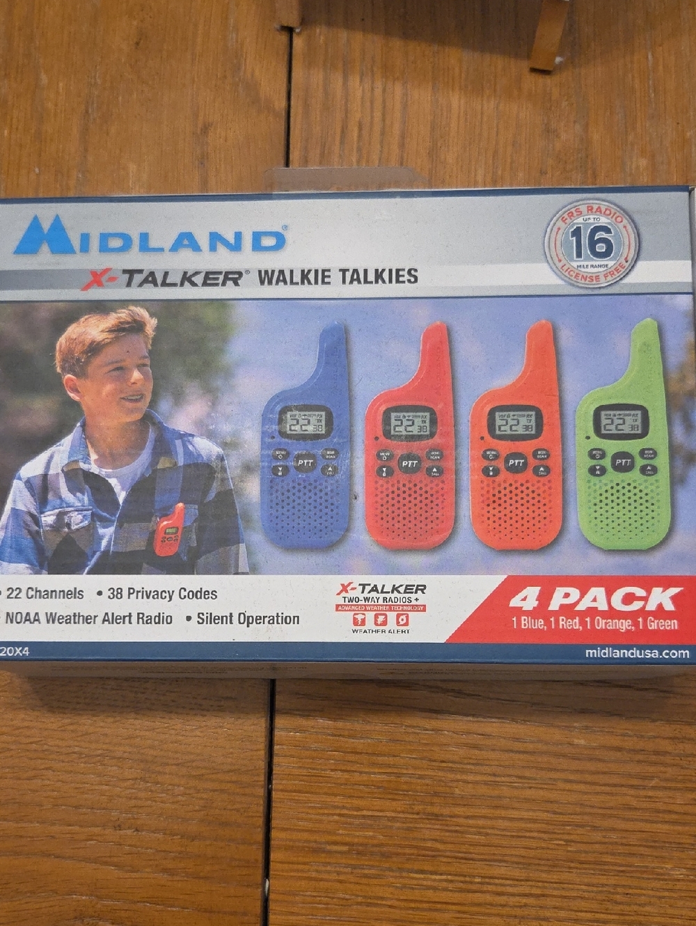 Midland X-Talker 4-Pack Walkie Talkies - Blue, Red, Orange, Green